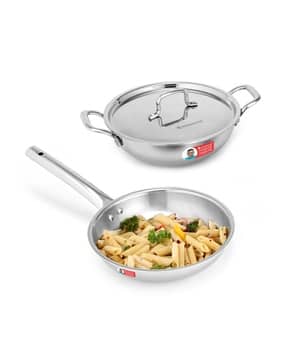 Round Shaped Triply Stainless Steel Kadahi Pan Cookware Set-image-8