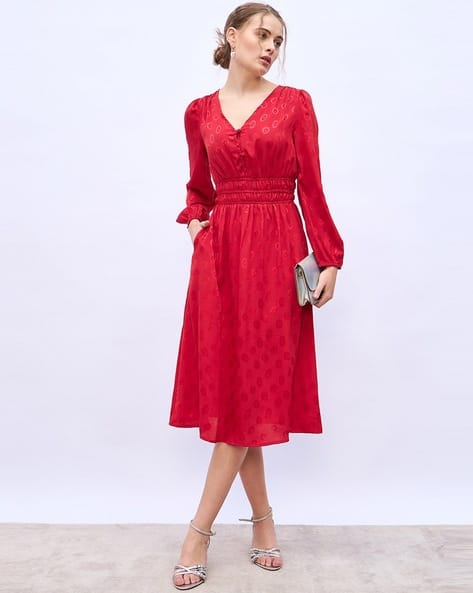 sachin and babi light blue dress Rayon Casual Women's Red Solid Sleeveless Maxi Smocked Dress at ₹ 350/piece  in Jaipur main image 1