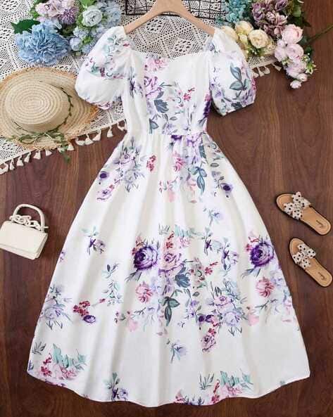 Buy WHITE WORLD Girls Printed Fit & Flare Dress Online | Ajio.com