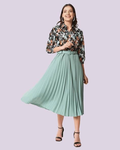 ZWERLON X AG Girls Printed Pleated A-Line Dress with Belt