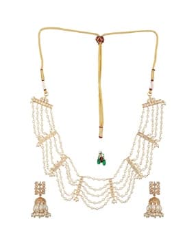 saraf rs jewellery Women Gold Toned Pearl Beaded Jewellery Set      -picture-15