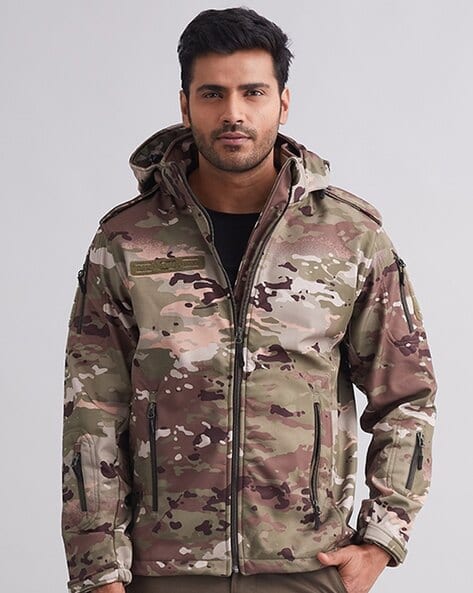 Men Camouflage 12 Zipper Softshell Ripstop Tactical Hooded Jacket