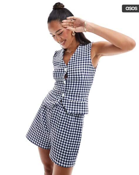 ASOS DESIGN Gingham Print Regular Fit Jersey Waistcoat