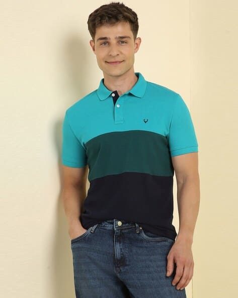 ALLEN SOLLY Men Colourblock Regular Fit Polo T-Shirt