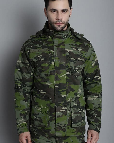 Men Camouflage M65 Ripstop Field Hooded Tactical Jacket