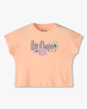 lee cooper Girls Floral Print Regular Fit Round-Neck T-Shirt-picture-18