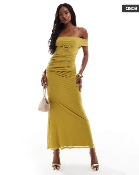 Buy ASOS DESIGN Bardot Drape Chiffon Maxi Bod... Online | Ajio.com