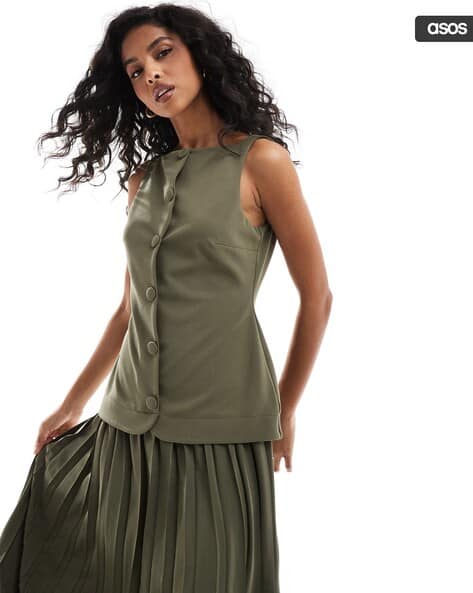 Pleated Button-Down Skirt Midi A-Line Dress