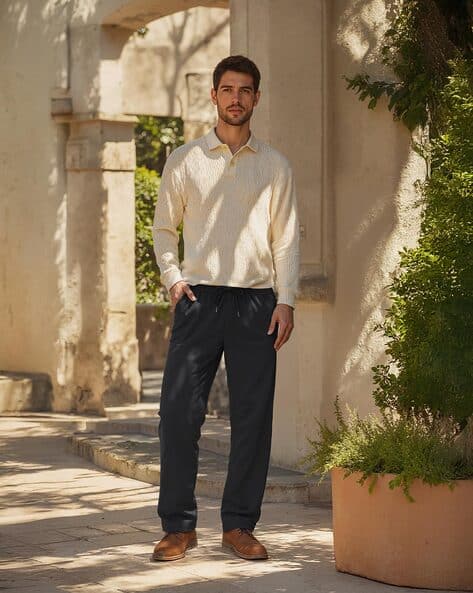 Buda Jeans Co Men Wide-Leg Flat-Front Trousers