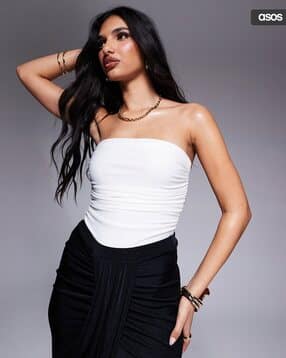 asos design Slinky Ruched Bust Bandeau Bodysuit-picture-11