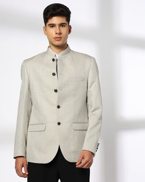 JOHN PLAYERS Men Self-Weaved Slim Fit Bandhgala Jacket
