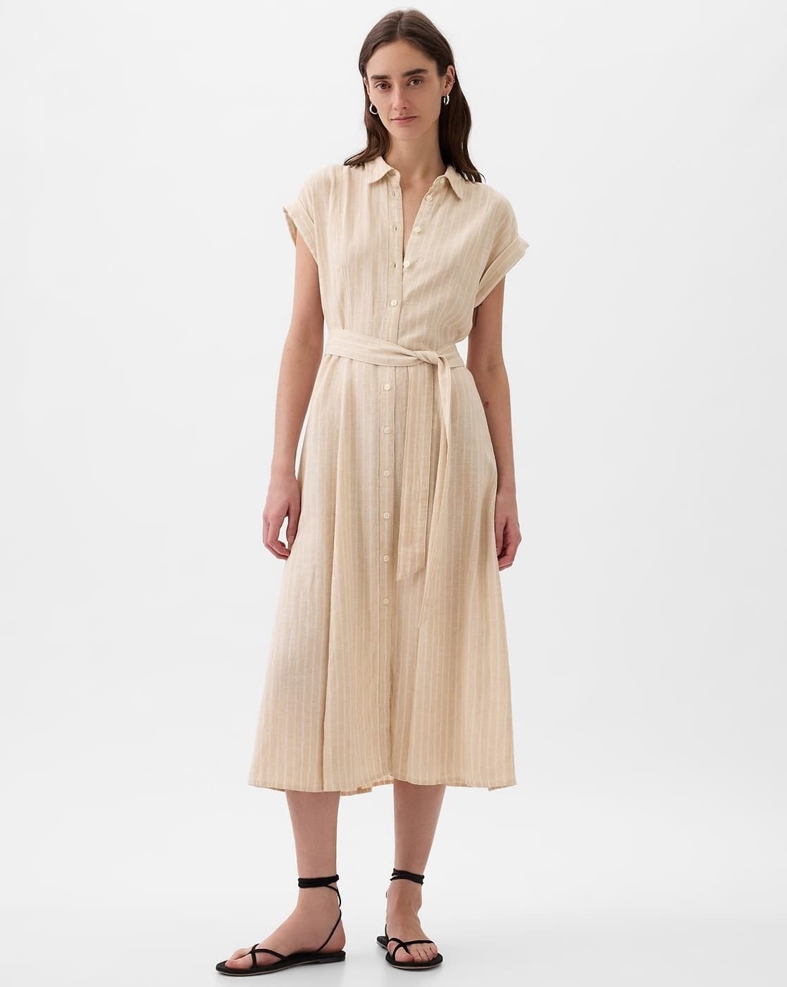 Women Puff Sleeves Tie-Up Waist Shirt Dress