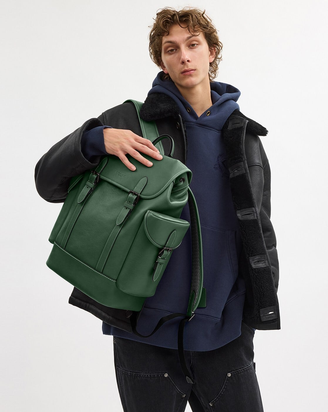 Buy Coach Leather Hitch Backpack | Green Color Men | AJIO LUXE