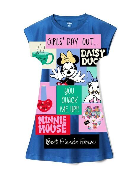 Wear Your Mind Girls Minnie Mouse Print Crew-Neck A-Line Dress