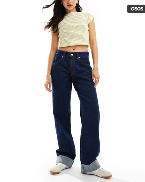 ASOS DESIGN Turn-Up Hem Mid-Rise Baggy Boyfriend Jeans
