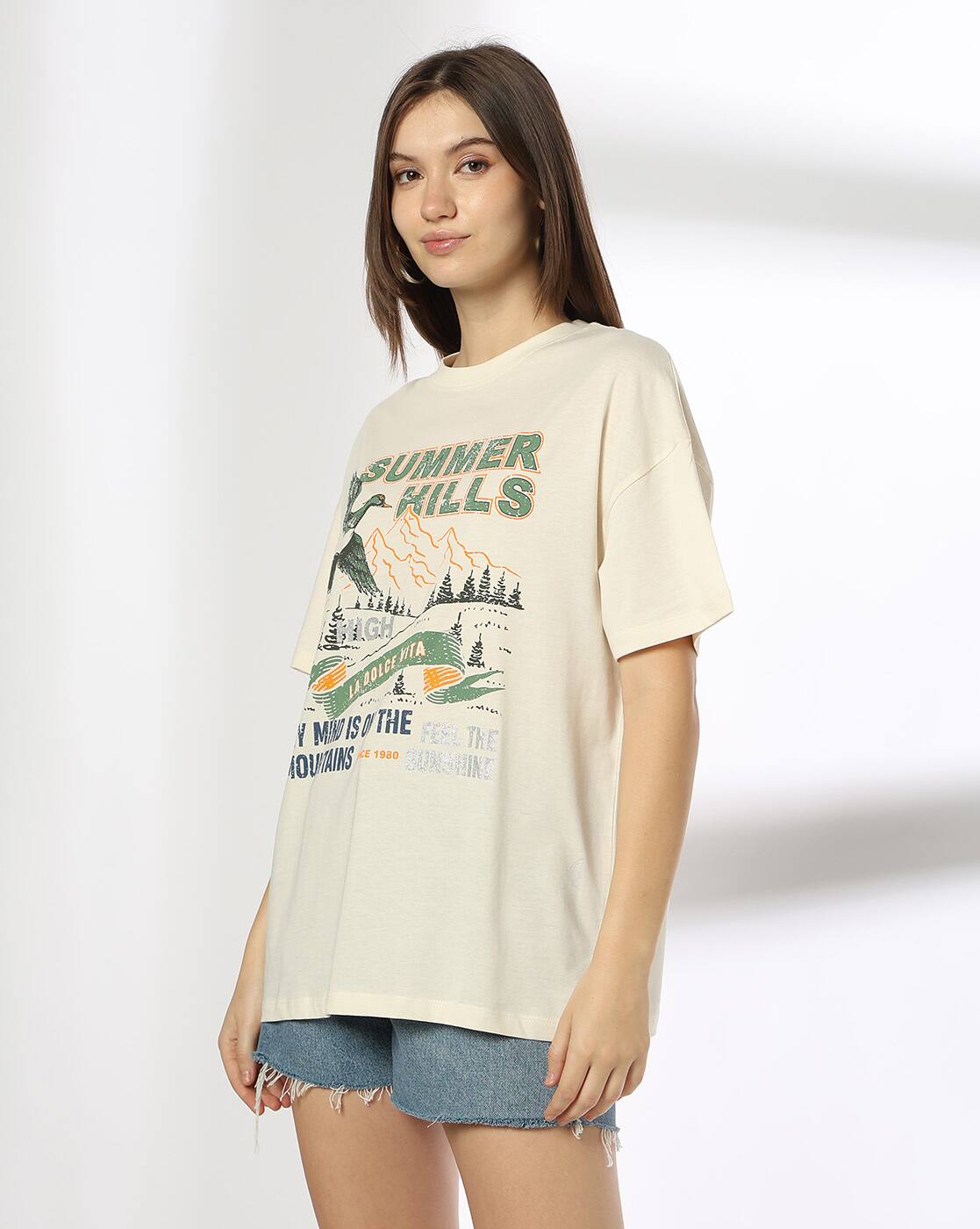 Buy DNMX Women Graphic Print Oversized Online | Ajio.com