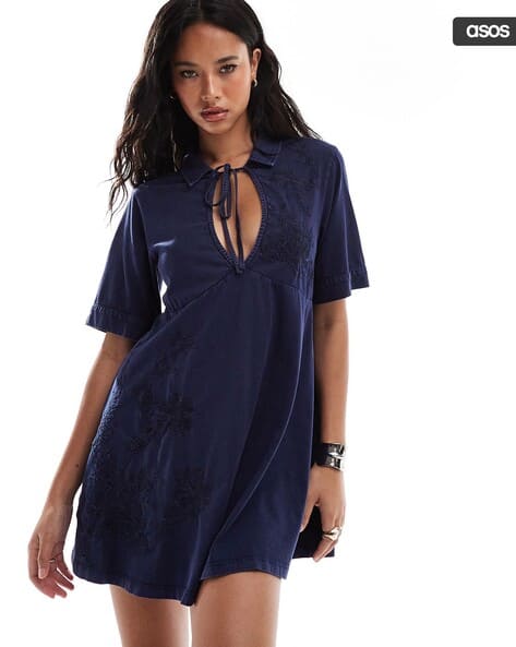 sachin and babi light blue dress Buy ASOS DESIGN Embroidered Cotton Mini A-Line Dress Online