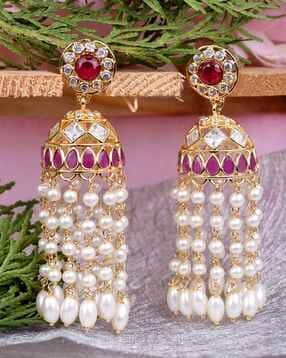 saraf rs jewellery Women Gold-Plated Stone-Studded Jhumkas-picture-10