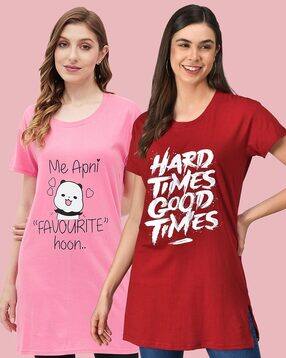 christy world x ag Women Pack of 2 Typographic Print Oversized Round-Neck T-Shirts-picture-30