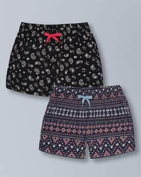Girls Pack 2 Printed Shorts with Elasticated Drawstring Waist