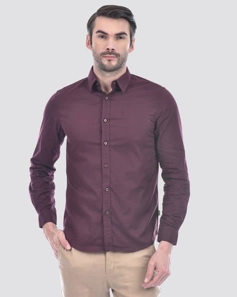 Men Slim Fit Shirt with Button-Down Collar