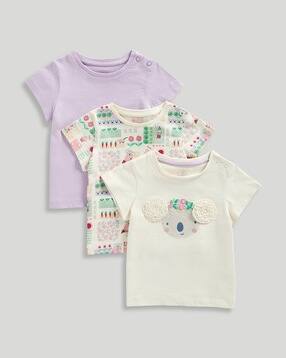 mothercare Girls Pack of 3 Printed Regular Fit Round-Neck T-Shirts-picture-52