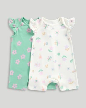 mothercare Girls Pack of 2 Floral Print Cotton Rompers-picture-31