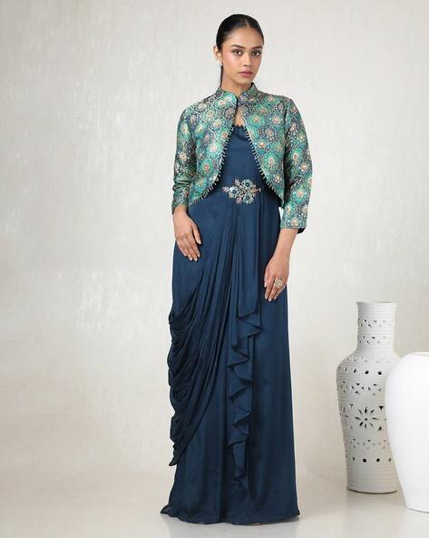 Women Embellished Gown with Jacket - Main Image