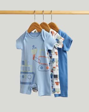 mothercare Boys Pack of 3 Graphic Print Cotton Rompers-picture-19