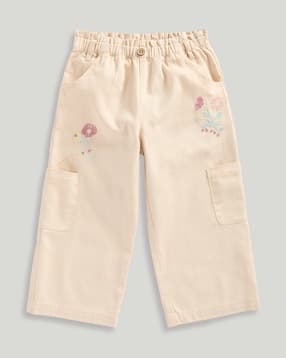 mothercare Girls Floral Embroidered Wide-Leg Trousers-picture-41