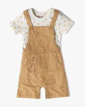 Boys Striped Regular Fit Dungaree & T-Shirt Set