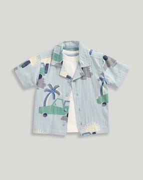 mothercare Men Graphic Print Relaxed Fit Cotton Shirt with T-Shirt Set-picture-49