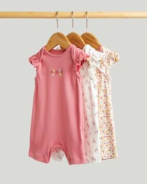 mothercare Girls Pack of 3 Floral Print Cotton Rompers-picture-35
