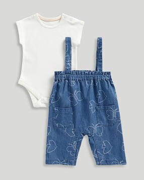 mothercare Girls Printed Dungaree with Bodysuit Set-picture-10