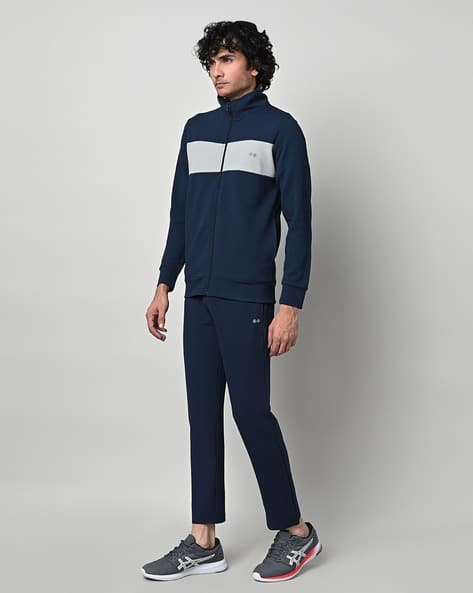 Men Striped Regular Fit Running Jacket Track Pants Set