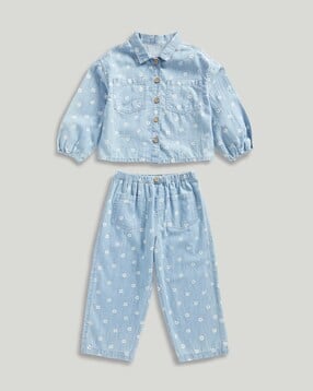mothercare Girls All-Over Sunflower Print Denim Top & Pants Set-picture-52