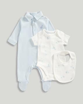 mothercare Infants Cotton Romper with Bodysuit & Bib-picture-34