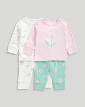 mothercare Girls Set of 2 Floral Print Cotton T-Shirts & Joggers Set-picture-16