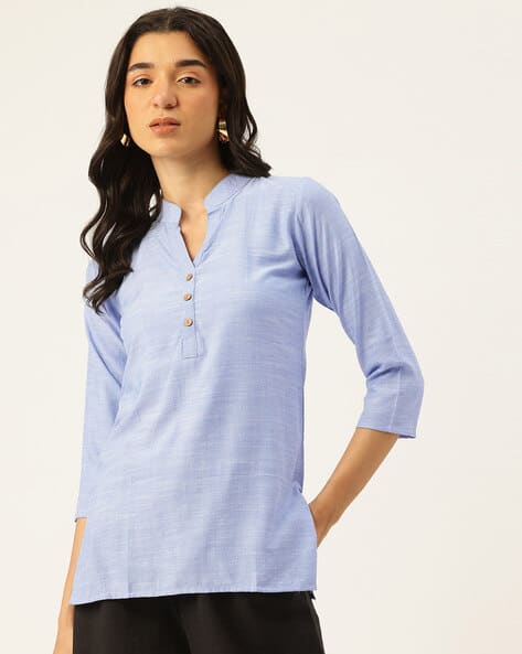 Molcha by Babita Singh Women Straight Kurta with Mandarin Neckline