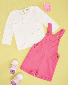 Girls Printed T-shirt And Dungaree Set-image-2