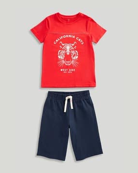 mothercare Boys Graphic Print Cotton T-Shirt & Shorts Set-picture-53