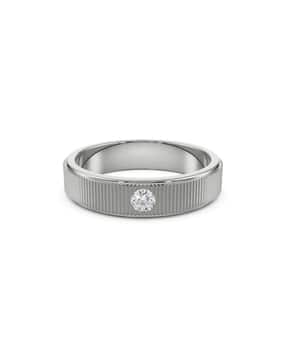 Men White Gold Inlay Round Lab Grown Diamond-Studded Band Ring-image-45