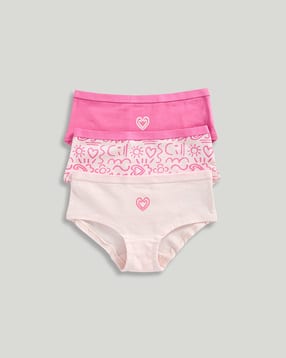 mothercare Girls Pack of 3 Heart Print Cotton Hipster Panties-picture-46