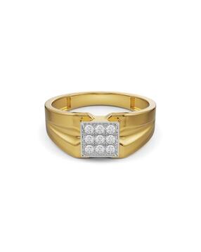 emori Men Yellow Gold Brushed Lab Grown Diamond-Studded Band Ring-picture-12