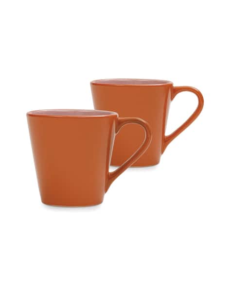 Pure Home And Living Set of 2 Orange & Pink Ceramic Coffee Mugs