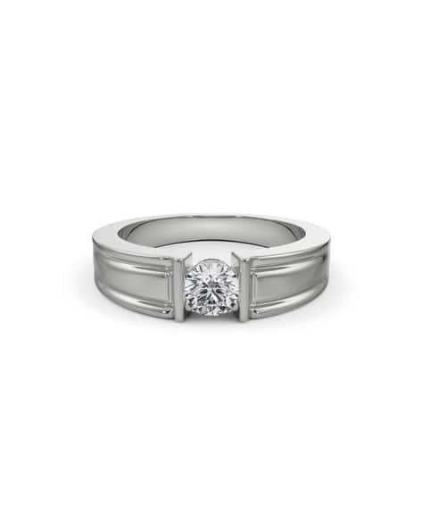 Men White Gold Odra Solitaire Lab Grown Diamond-Studded Band Ring