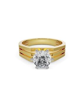 emori Men Yellow Gold Bold Solitaire Lab Grown Diamond-Studded Band Ring-picture-18