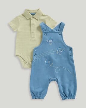 mothercare Boys Embroidered Dungaree with Polo Bodysuit Set-picture-53