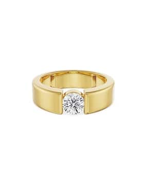 Men Yellow Gold Lab Grown Diamond-Studded Band Ring-image-44