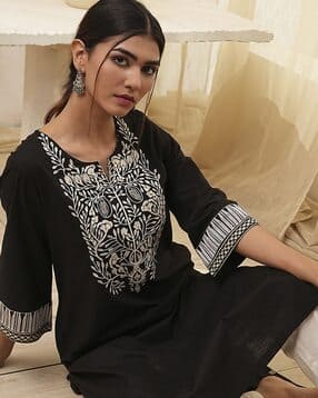biba Women Embroidered Cotton Straight Kurta-picture-12